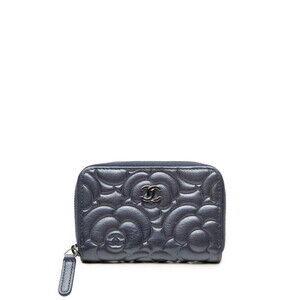 Chanel Camellia Coco Mark Wallet/Coin Purse, Purple/Navy Leather, Women's CHANEL